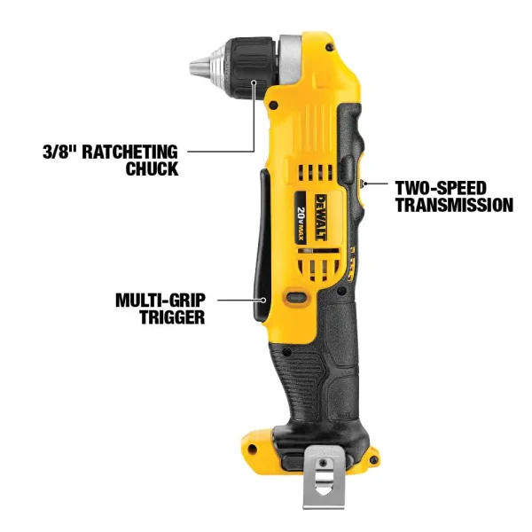 DCD740C1 20-Volt MAX Cordless 3/8 in. Right Angle Drill/Driver, (1) 20-Volt 1.3Ah Battery, Charger   Bag - Image 12