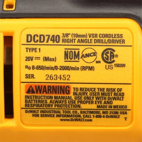 DCD740C1 20-Volt MAX Cordless 3/8 in. Right Angle Drill/Driver, (1) 20-Volt 1.3Ah Battery, Charger   Bag - Image 5
