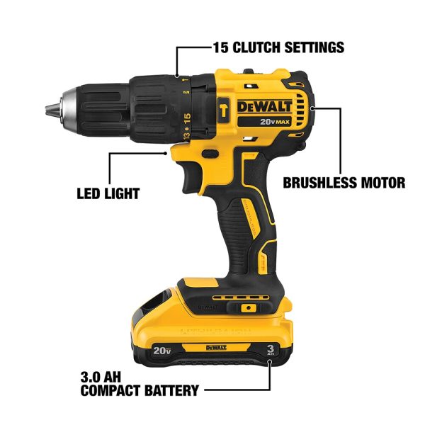 DCD778L1 1/2-in 20-volt Max-Amp Variable Speed Brushless Cordless Hammer Drill (1-Battery Included) - Image 9