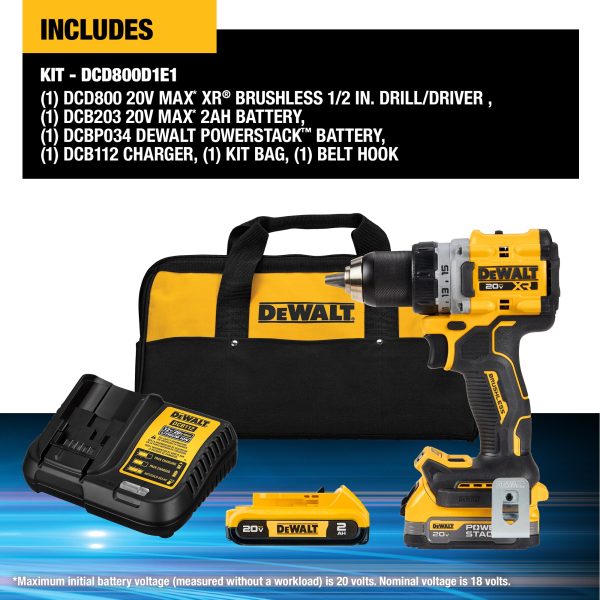 DCD800D1E1 XR 20-volt Max 1/2-in Brushless Cordless Drill (2 Li-ion-Batteries Included) - Image 2