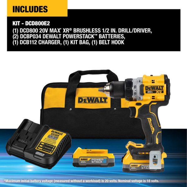 DCD800E2 20-Volt Lithium-Ion Cordless Brushless 1/2 in. Compact Drill Driver Kit with (2) 1.7 Ah Batteries and Charger - Image 4