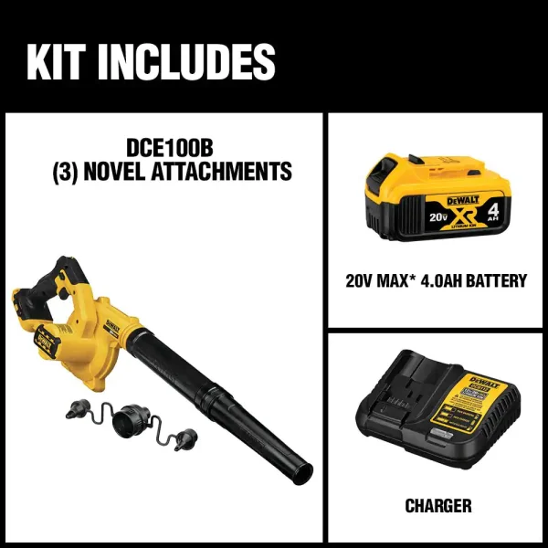 DCE100M1 20-Volt MAX Cordless Compact Jobsite Blower 135 MPH 100 CFM with (1) 20-Volt 4.0Ah Battery   Charger - Image 2