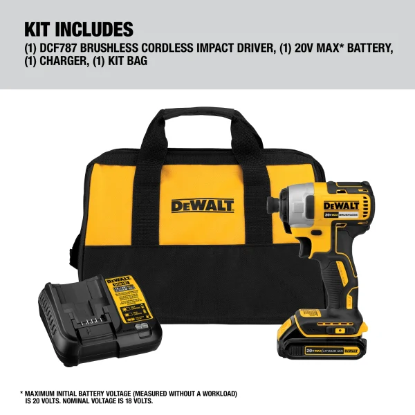 DCF787C1 20-volt Max 1/4-in Variable Speed Brushless Cordless Impact Driver (1-Battery Included) - Image 2