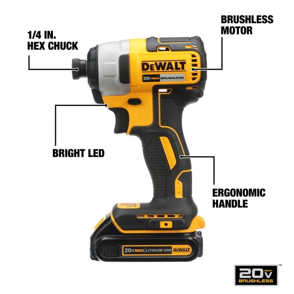 DCF787C1 20-volt Max 1/4-in Variable Speed Brushless Cordless Impact Driver (1-Battery Included) - Image 3