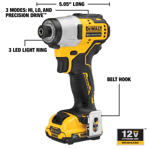 DCF801F2 XTREME 12-volt Max 1/4-in Variable Speed Brushless Cordless Impact Driver (2-Batteries Included) - Image 4