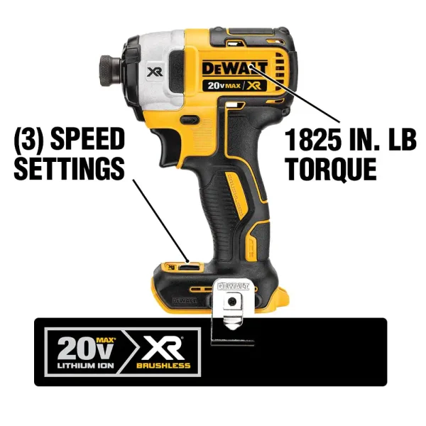 DCF887M2 20-Volt MAX XR Cordless Brushless 3-Speed 1/4 in. Impact Driver with (2) 20-Volt 4.0Ah Batteries   Charger - Image 2