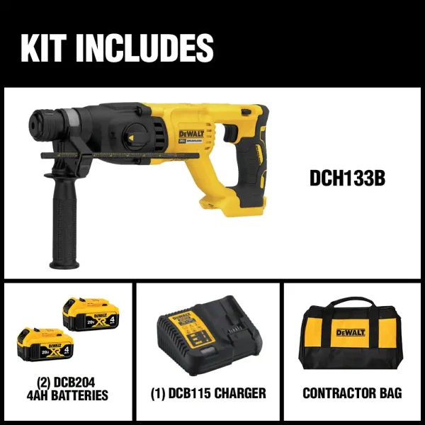 DCH133M2 20-Volt MAX Cordless Brushless 1 in. SDS Plus D-Handle Concrete   Masonry Rotary Hammer   (2) 20-Volt 4.0Ah Batteries - Image 2