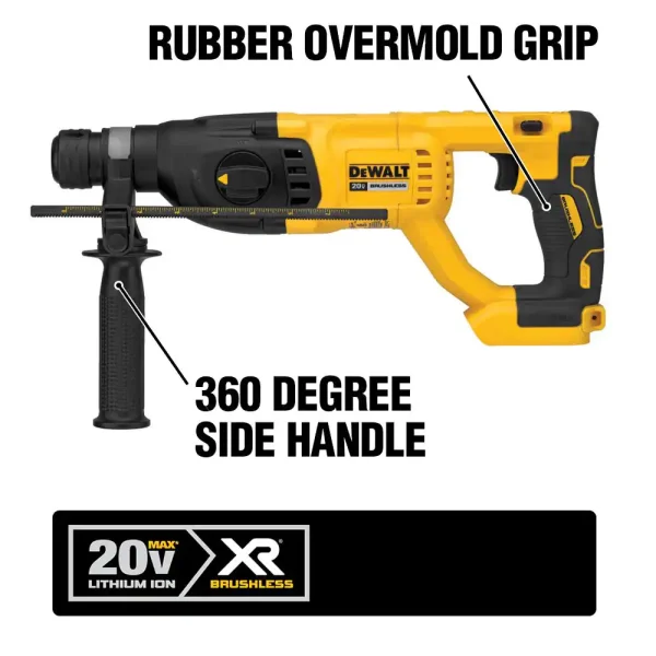 DCH133M2 20-Volt MAX Cordless Brushless 1 in. SDS Plus D-Handle Concrete   Masonry Rotary Hammer   (2) 20-Volt 4.0Ah Batteries - Image 3