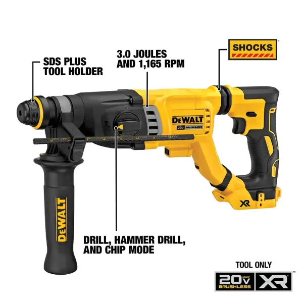 DCH263B 20-Volt MAX Cordless Brushless 1-1/8 in. SDS Plus D-Handle Concrete   Masonry Rotary Hammer (Tool-Only) - Image 2