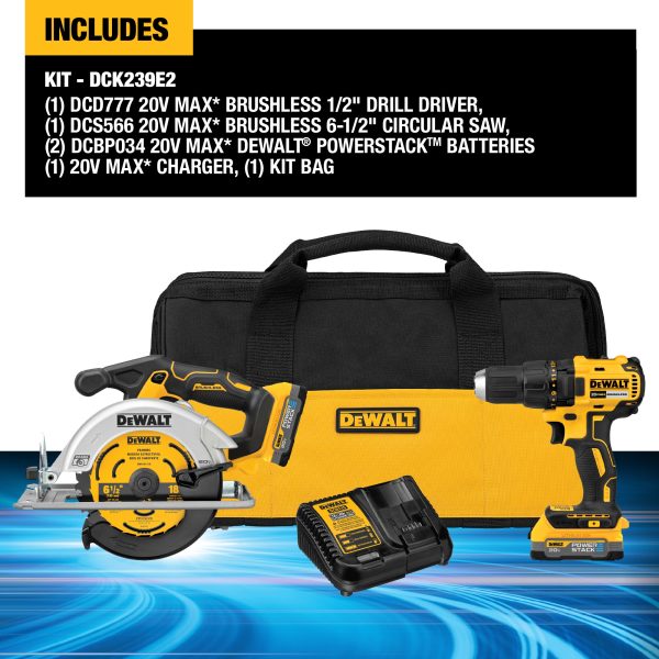 DCK239E2 20V MAX Brushless Cordless Circular Saw and Drill Combo Kit with  POWERSTACK, Compact Batteries - Image 6