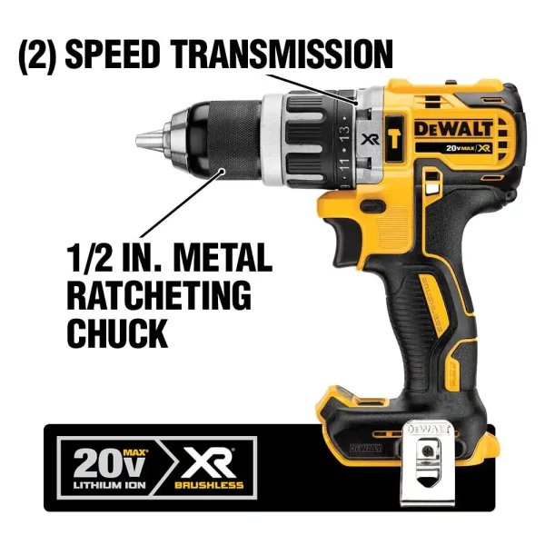 DCK287D2 20-Volt MAX XR Cordless Brushless Hammer Drill/Impact Combo Kit (2-Tool) with (2) 20-Volt 2.0Ah Batteries and Charger - Image 3
