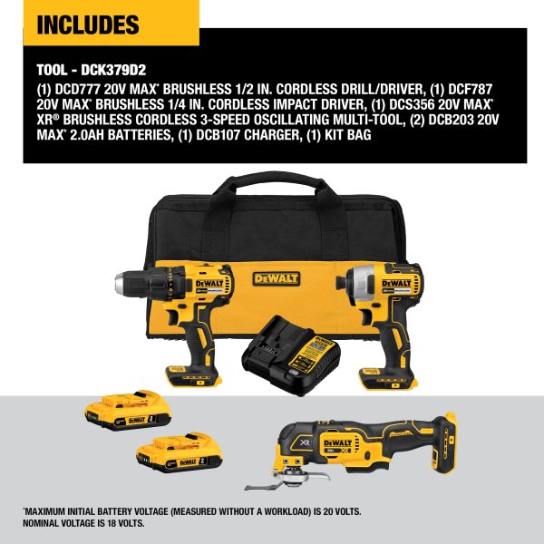 DCK379D2 3-Tool 20-Volt Max Brushless Power Tool Combo Kit with Soft Case (2-Batteries and charger Included) - Image 15