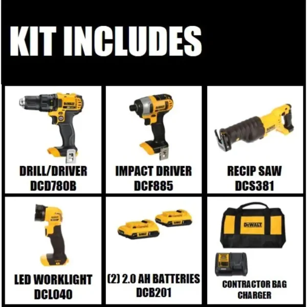 DCK420D2 20-Volt MAX Cordless Combo Kit (4-Tool) with (2) 20-Volt 2.0Ah Batteries   Charger - Image 15