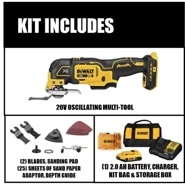 DCS356D1 20-Volt MAX XR Cordless Brushless 3-Speed Oscillating Multi-Tool with (1) 20-Volt 2.0Ah Battery   Charger - Image 2
