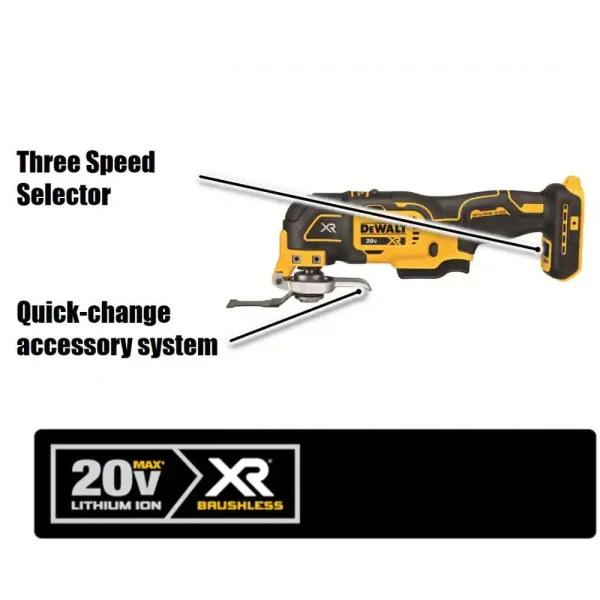 DCS356D1 20-Volt MAX XR Cordless Brushless 3-Speed Oscillating Multi-Tool with (1) 20-Volt 2.0Ah Battery   Charger - Image 3