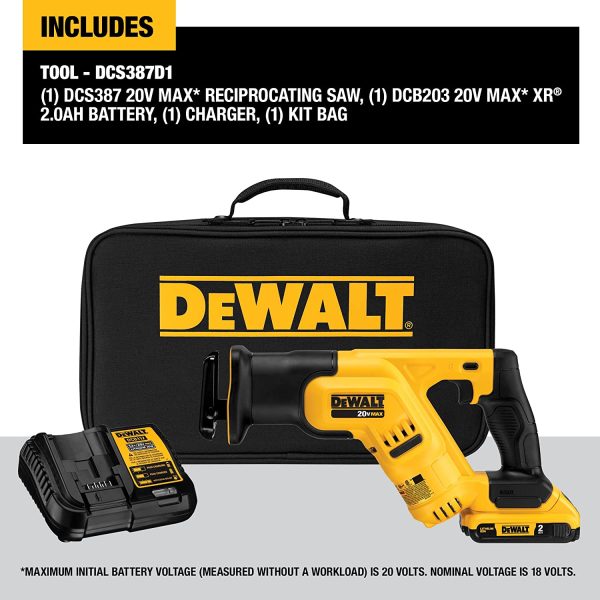 DCS387D1 20V MAX Cordless Reciprocating Saw Kit, Compact, 2-Amp Hour - Image 2