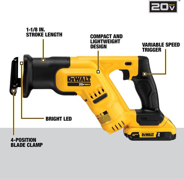 DCS387D1 20V MAX Cordless Reciprocating Saw Kit, Compact, 2-Amp Hour - Image 3