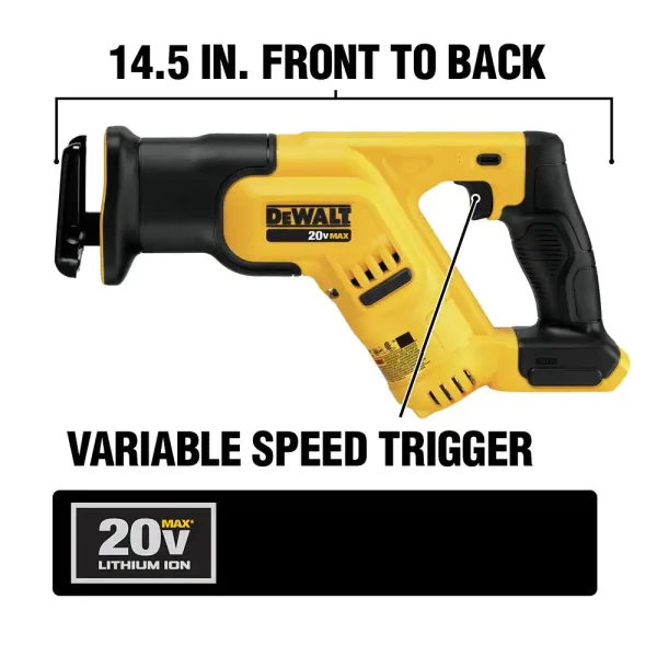 DCS387P1 20-Volt MAX Lithium-Ion Cordless Compact Reciprocating Saw Kit with Battery 5Ah, Charger and Contractor Bag - Image 3