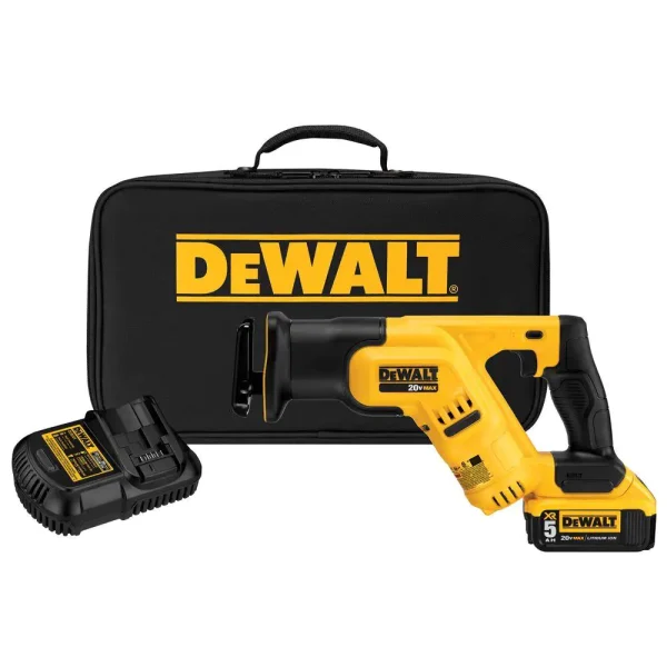 DCS387P1 20-Volt MAX Lithium-Ion Cordless Compact Reciprocating Saw Kit with Battery 5Ah, Charger and Contractor Bag