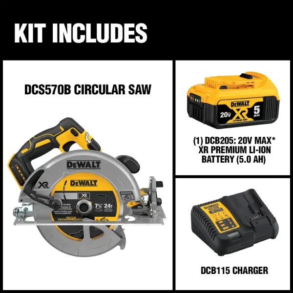 DCS570P1 20-Volt MAX XR Cordless Brushless 7-1/4 in. Circular Saw with (1) 20-Volt Battery 5.0Ah   Charger - Image 2