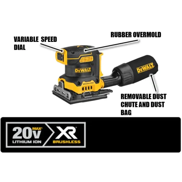 DCW200B 20-Volt MAX XR Cordless Brushless 1/4 Sheet Variable Speed Sander (Tool-Only) - Image 2