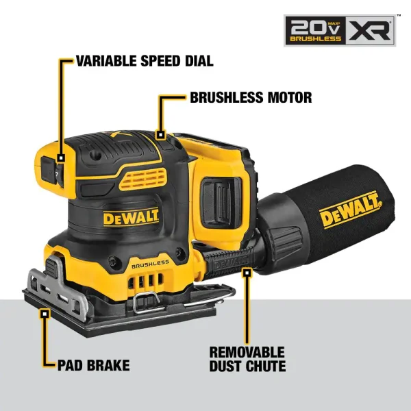 DCW200D1 20-Volt MAX XR Cordless Brushless 1/4 Sheet Variable Speed Sander with (1) 20-Volt Battery 2.0Ah   Charger - Image 3