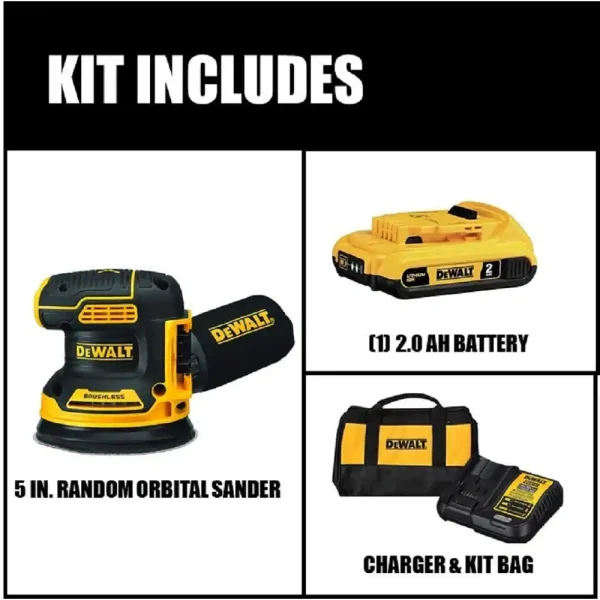 DCW210D1 20-Volt MAX XR Cordless Brushless 5 in. Random Orbital Sander with (1) 20-Volt Battery 2.0Ah   Charger - Image 2