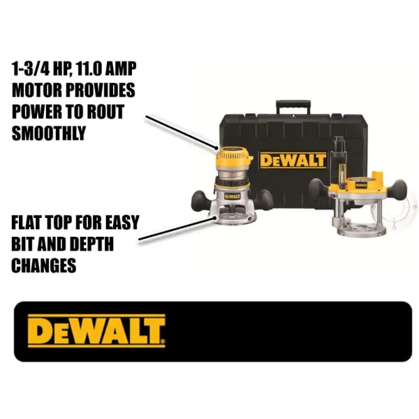 DW616PK 11 Amp Corded 1-3/4 Horsepower Fixed Base / Plunge Router Combo Kit - Image 2
