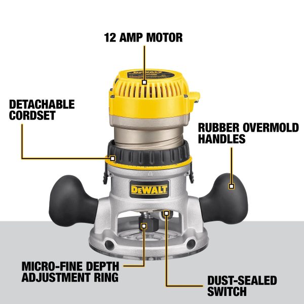 DW618PKB 1/4-in and 1/2-in-Amp 2.25-HP Variable Speed Combo Fixed/Plunge Corded Router Soft Case (Tool Only) - Image 2