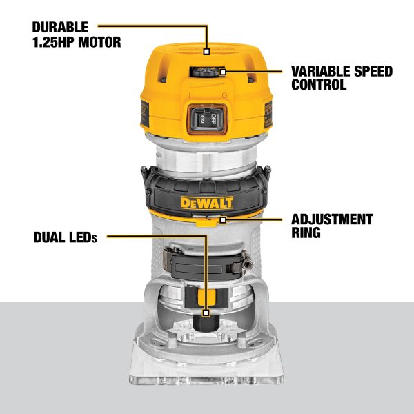 DWP611 1/4-in-Amp 1.25-HP Variable Speed Fixed Corded Router (Tool Only) - Image 2