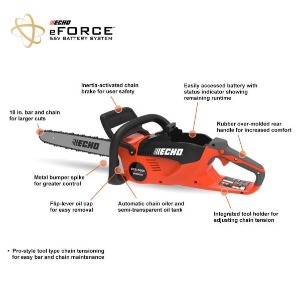 DCS-5000-18C2 eFORCE 18 in. 56V Cordless Battery Chainsaw with 5.0Ah Battery and Charger - Image 8