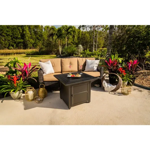 FIRE ISLAND GAD15307M 30 in. W x 24.6 in. H Square Steel Propane Black Slate Fire Pit with Stamped Steel Black Base and 50000 BTU Burner - Image 2