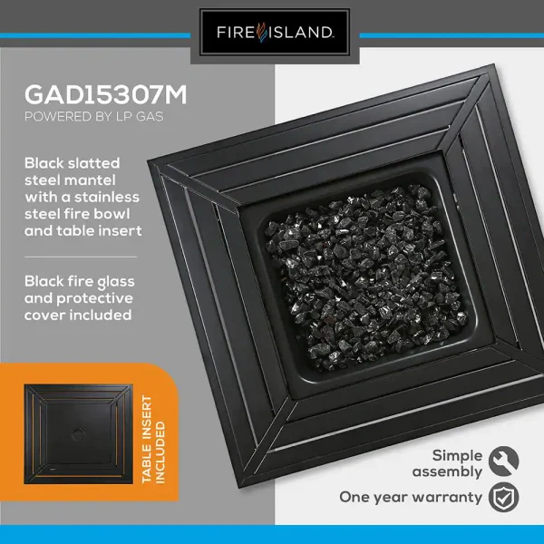 FIRE ISLAND GAD15307M 30 in. W x 24.6 in. H Square Steel Propane Black Slate Fire Pit with Stamped Steel Black Base and 50000 BTU Burner - Image 4