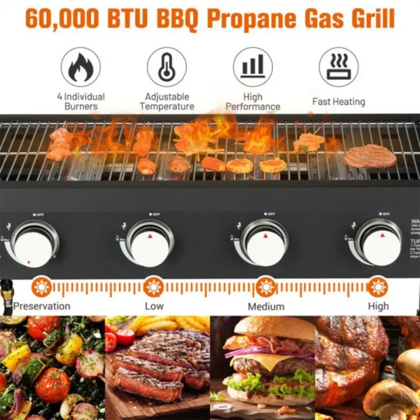 SKOYON 4-Burner Outdoor Gas Grill Propane Griddle Cooking Station - Image 6