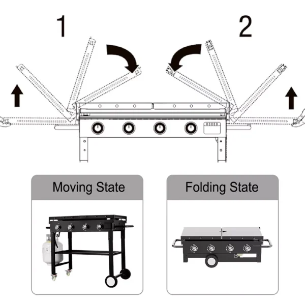 SKOYON 4-Burner Outdoor Gas Grill Propane Griddle Cooking Station - Image 4