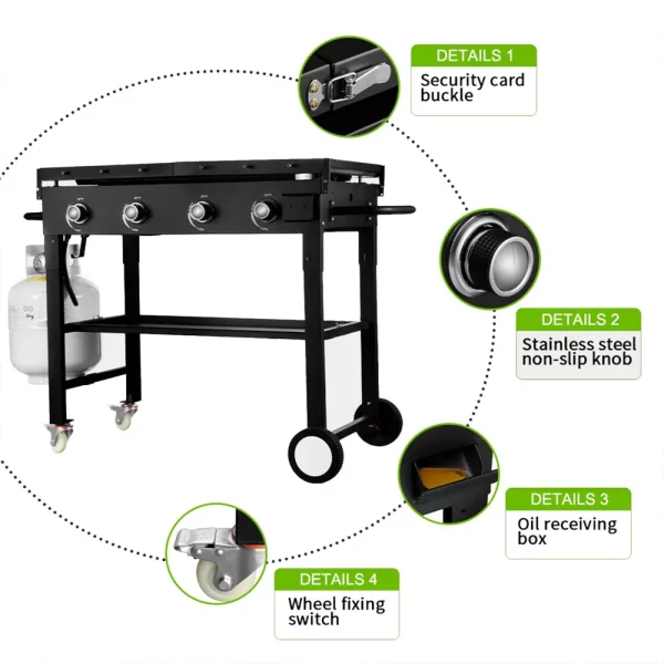 SKOYON 4-Burner Outdoor Gas Grill Propane Griddle Cooking Station - Image 5