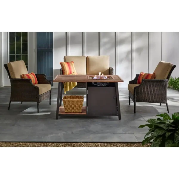 GL-1850-FP Fordham 46 in. W x 26 in. H Rectangular Powder Coated Steel LP Fire Pit Coffee Table in Faux Wood with Lava Rocks