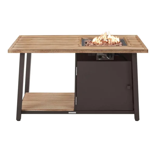 GL-1850-FP Fordham 46 in. W x 26 in. H Rectangular Powder Coated Steel LP Fire Pit Coffee Table in Faux Wood with Lava Rocks - Image 2