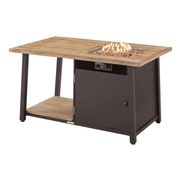 GL-1850-FP Fordham 46 in. W x 26 in. H Rectangular Powder Coated Steel LP Fire Pit Coffee Table in Faux Wood with Lava Rocks - Image 3