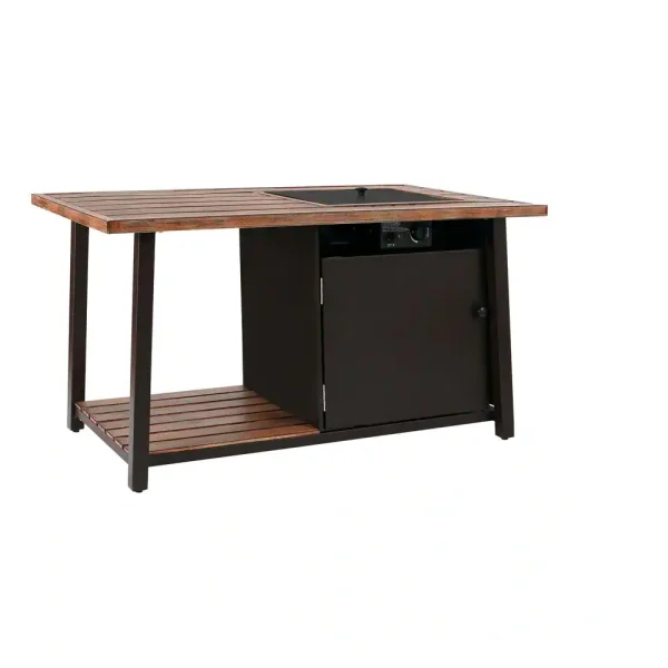 GL-1850-FP Fordham 46 in. W x 26 in. H Rectangular Powder Coated Steel LP Fire Pit Coffee Table in Faux Wood with Lava Rocks - Image 6