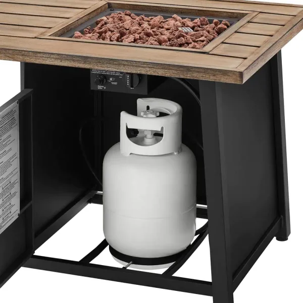 GL-1850-FP Fordham 46 in. W x 26 in. H Rectangular Powder Coated Steel LP Fire Pit Coffee Table in Faux Wood with Lava Rocks - Image 8