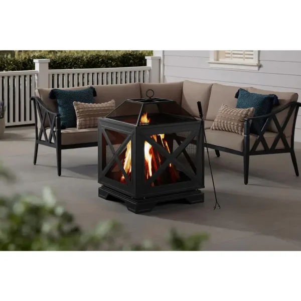 OFW906S Westbury 26 in. W x 37.8 in. H Outdoor Square Wood Burning Black Fire Pit