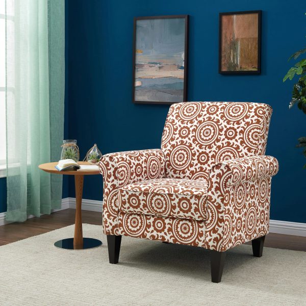 Handy Living Jean Orange and Cream Medallion Arm Chair, Fabric - Image 3