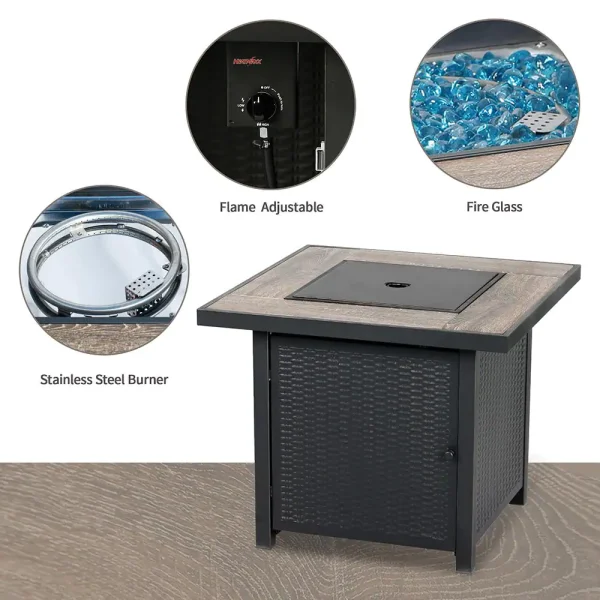 HeatMaxx SRGF11626 30 in. 50,000 BTU Propane Gas Fire Pit Table, Square Gas Firepits with Fire Glass for Outside - Image 2