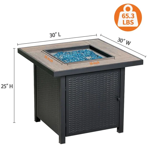 HeatMaxx SRGF11626 30 in. 50,000 BTU Propane Gas Fire Pit Table, Square Gas Firepits with Fire Glass for Outside - Image 3