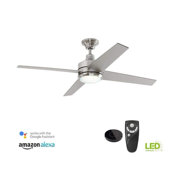 Collection 54725-BOND Mercer 52 in. Integrated LED Indoor Brushed Nickel Ceiling Fan with Light Kit works with Google Assistant and Alexa - Image 2
