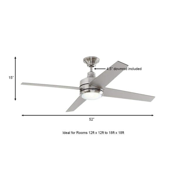 Collection 54725-BOND Mercer 52 in. Integrated LED Indoor Brushed Nickel Ceiling Fan with Light Kit works with Google Assistant and Alexa - Image 3