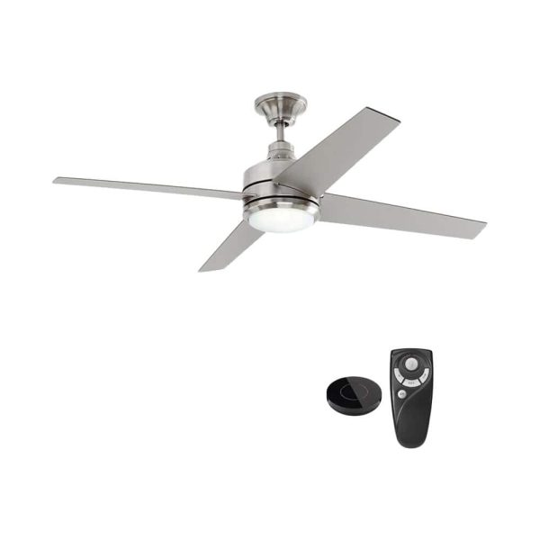Collection 54725-BOND Mercer 52 in. Integrated LED Indoor Brushed Nickel Ceiling Fan with Light Kit works with Google Assistant and Alexa