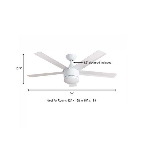 Collection SW1422WH Merwry 52 in. Integrated LED Indoor White Ceiling Fan with Light Kit and Remote Control - Image 4