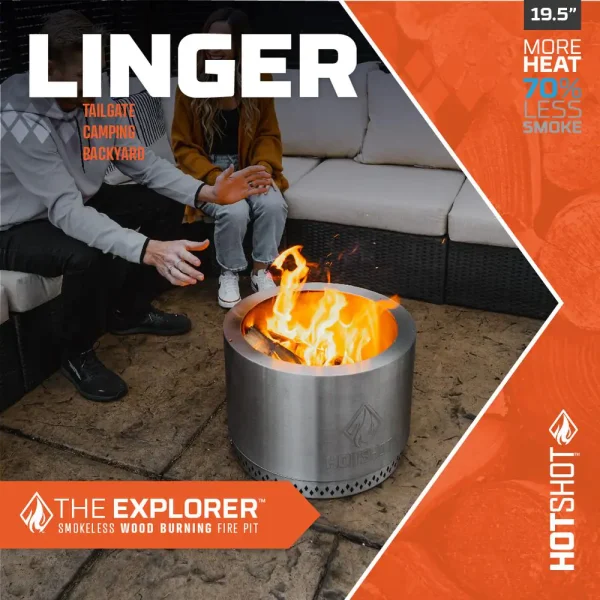 HotShot 52258 Explorer Portable Low Smoke 19.5 in. Round Wood-Burning Fire Pit in Stainless Steel with Carry Bag - Image 3